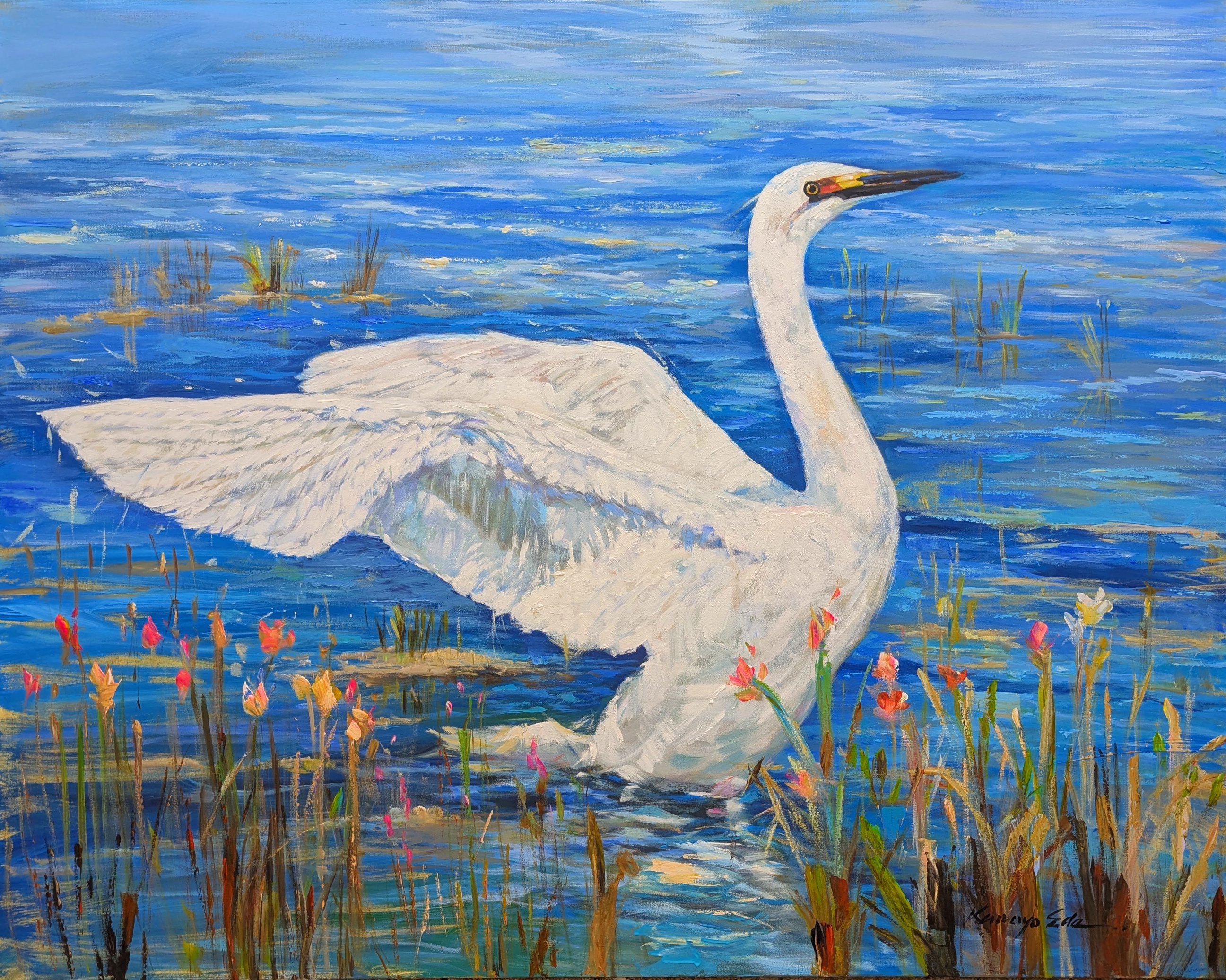 Impressionistic Animal Acrylic Painting By Kanayo Ede, 40 X 30", Windspan, Original Artwork