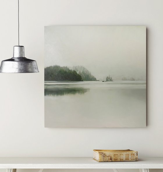 "River Fog 4" River forest oil landscape