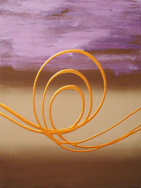 Purple and gold  3 panel canvas wall abstract
