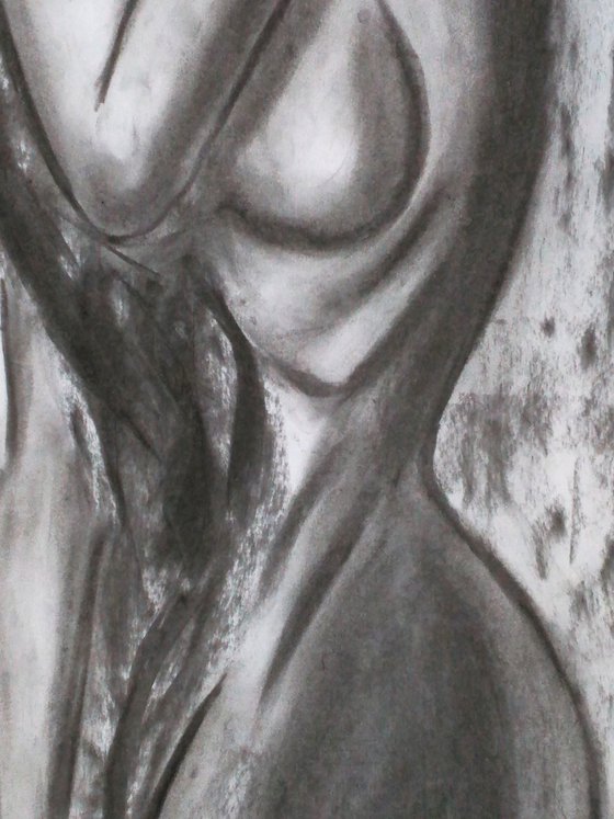 Female nude original charcoal drawing on paper