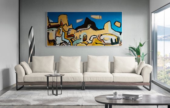 Landscape painting. View of the hills