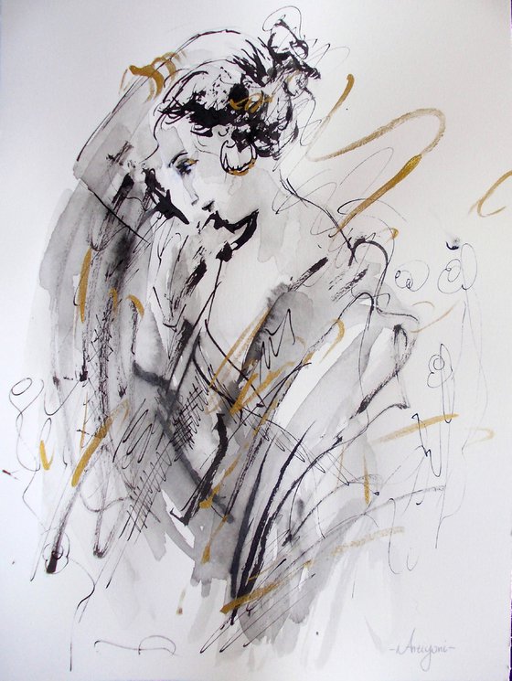 Woman   ink drawing series-Figurative drawing on paper