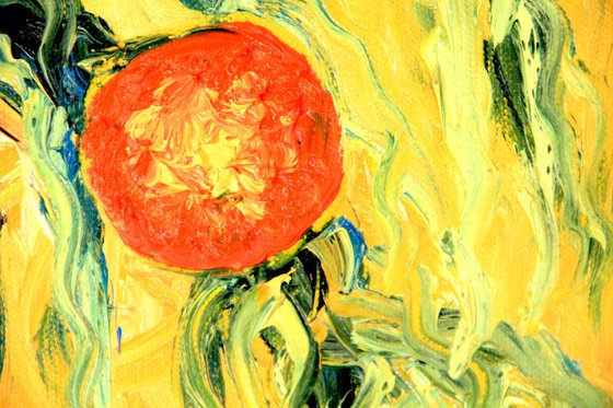 Flowers in a Vase Vintage Oil orange Painting