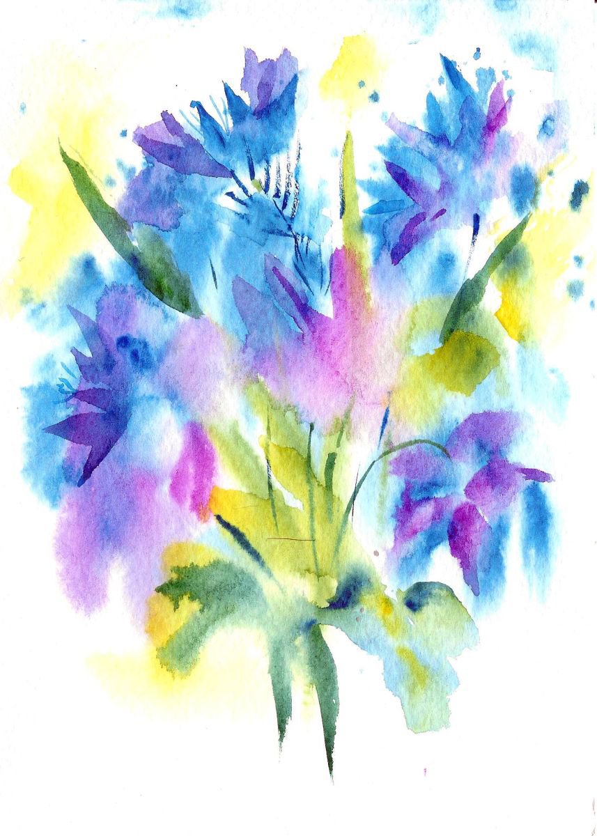 Blue flowers, Floral Artwork, 5x7 watercolor by Asha Shenoy