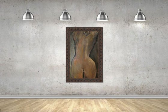 NUDE. NIGHT - original painting, nude erotic art, dark coloured female figure, nude girl back night