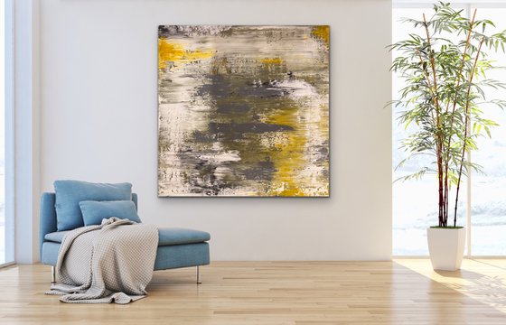 Wait in Hope - Abstract - Square - Ex Large Painting - Gerhard Richter Style - Yellow