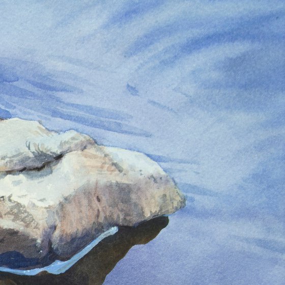 Stone in water original watercolor