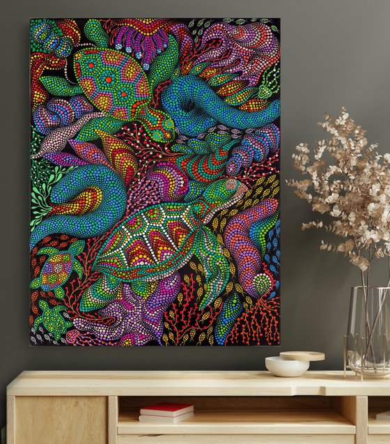 Colorful Sea Turtle and Marine Life