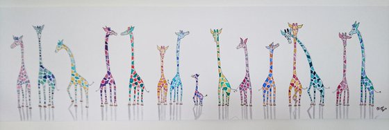 15 Giraffes original painting 33" x  8"