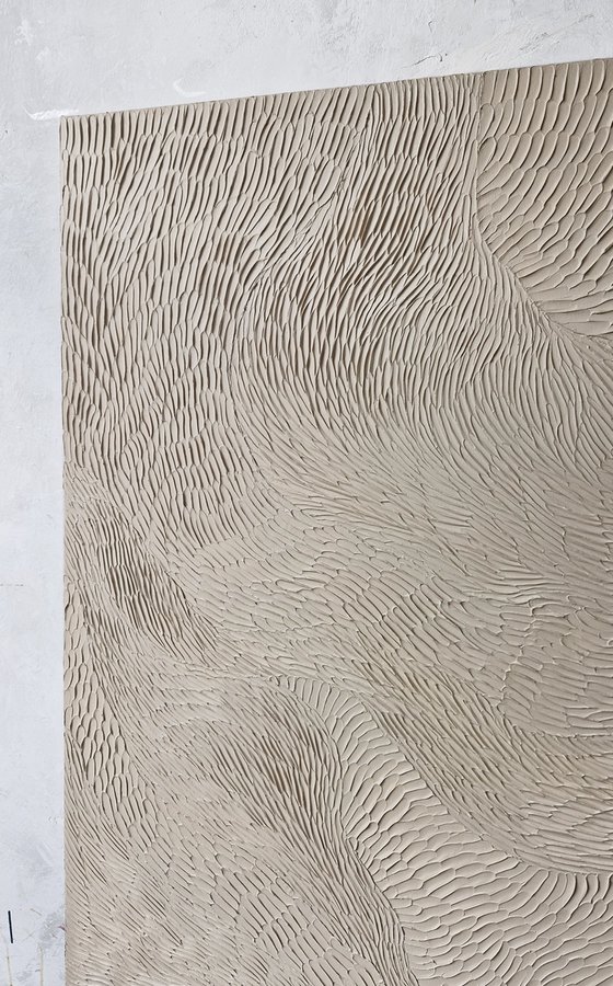 "Fluency 5" High textured abstract beige art