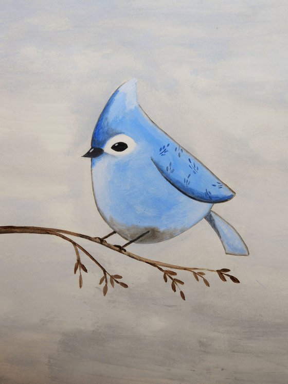 The light blue bird #2 - oil on paper