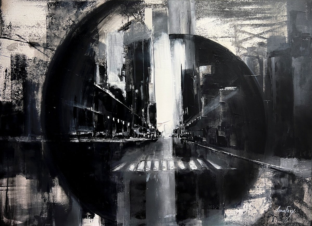 Abstract Landscape Acrylic Painting By Lana Frey, 43 X 31", Before The Start Of The Moon, Original Artwork