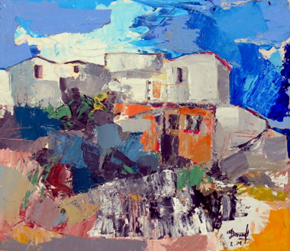 Impressionistic Landscape Acrylic Painting By Jacques Donneaud, 27 X 23, Le Rocher D