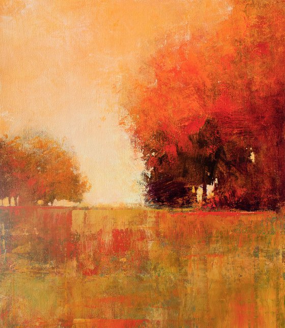 Red Trees Gold Field modern abstract impressionist landscape