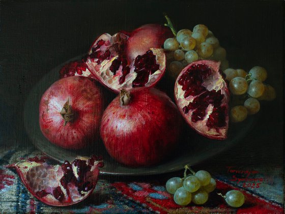 White wine and pomegranates