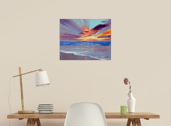 Ethereal Horizon: Flaming Sunset at Sea