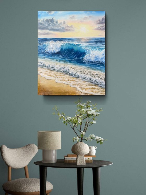 Sea waves and sunset
