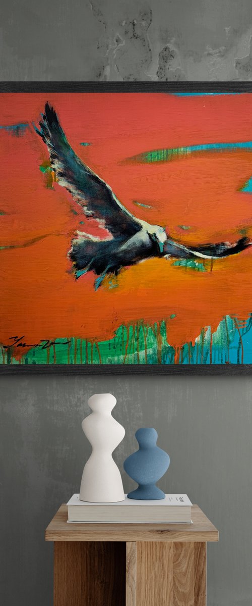 Bright painting - "Seagull on sunset" - Pop Art - Bird - Sea - Ocean - Seagull - Sunset by Yaroslav Yasenev