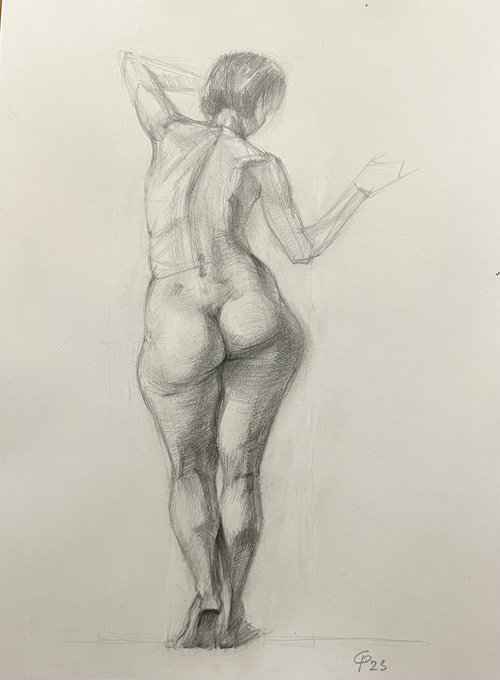Nude woman figure from behind standing by Roman Sergienko