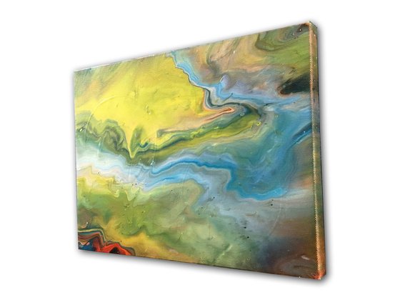 "A River Runs Through It" - Original Small Abstract PMS Fluid Acrylic Painting - 12 x 9 inches