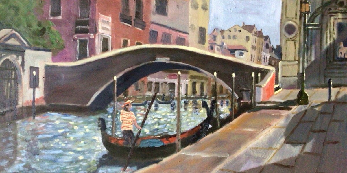 Impressionistic Cityscapes Oil Painting By Julian Lovegrove Art, 24 X 12", Canal Dandolo, Venice, Original Artwork