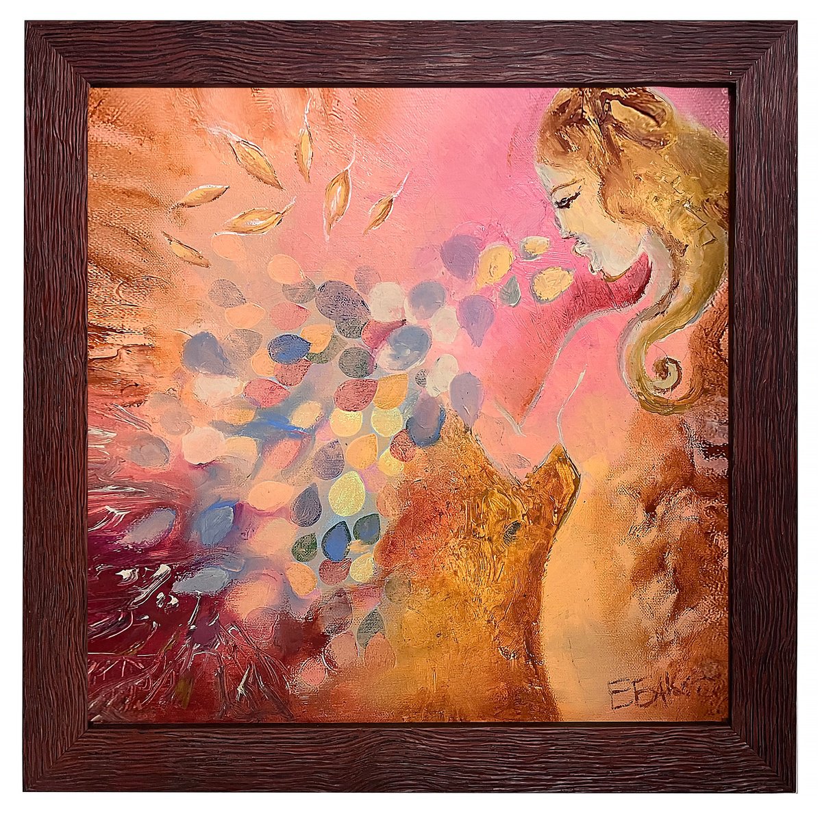 Impressionistic Portrait Oil Painting By Eleonora Bakalova, 19 X 19, Warm Magic, Original Artwork