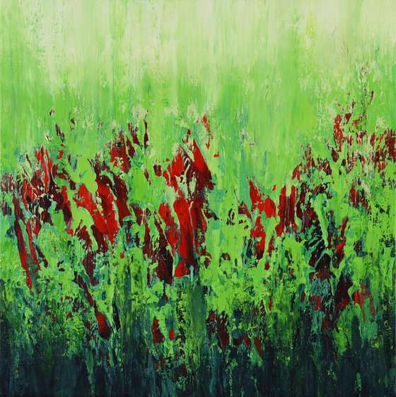 Red Flowers - Textured Abstract Floral Painting