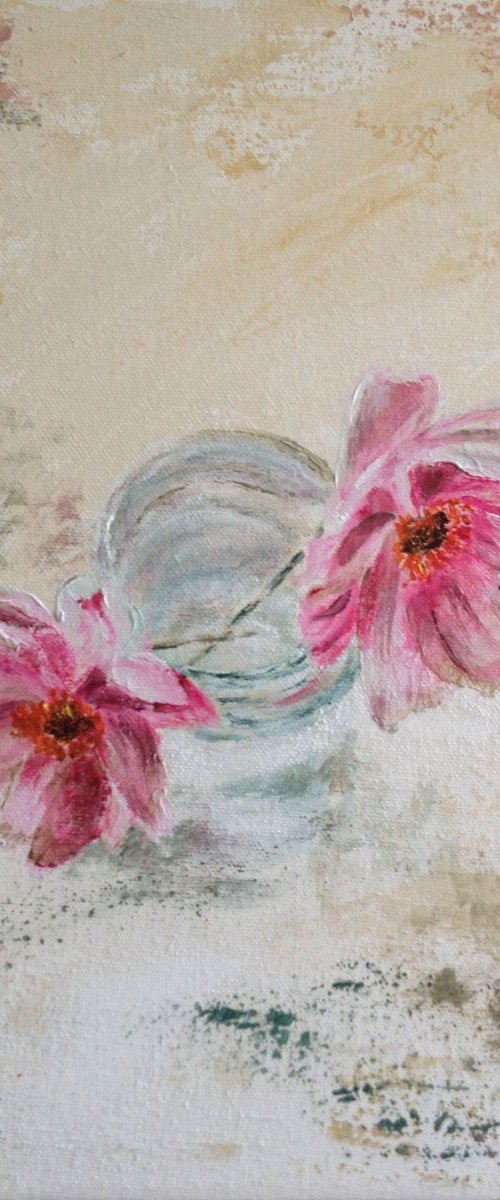 Japanese Anemones Duo  Impressionist Flowers / Still Life by Rebecca Pells