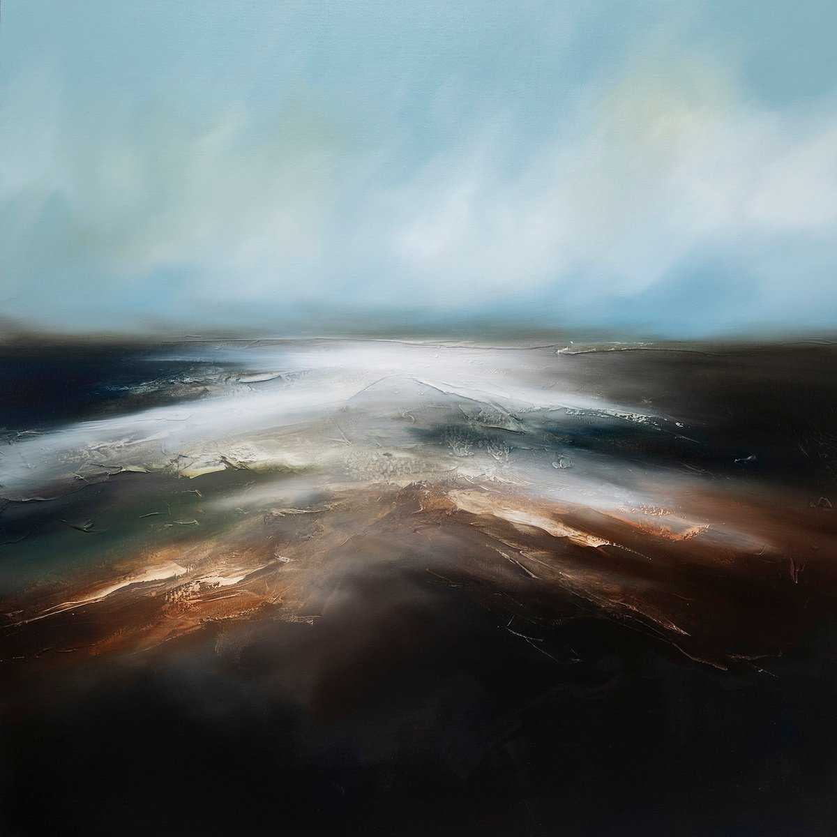 Abstract Landscape Oil Painting By Paul Bennett, 39 X 39", After The Moonlight, Original Artwork