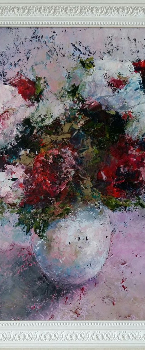 Roses, 50x53 cm, framed. FREE SHIPPING by Larissa Uvarova