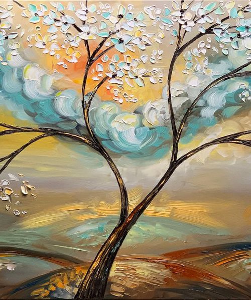 Touch Of Heaven Oil Tree Landscape Palette Knife Painting by Lana Guise