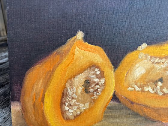 A small pumpkin cut in a half