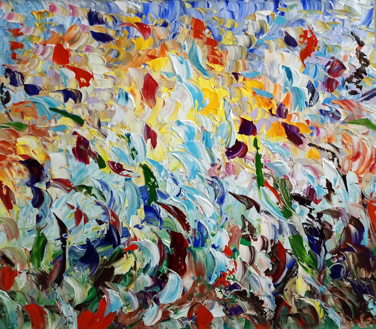 Abstract Acrylic Painting By Antonino Puliafico, 57 X 49, Onda Infranta, Original Artwork