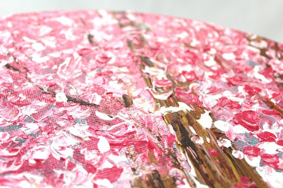 The Pink Paradise - Cherry Blossom Trees , Impressionistic Acrylic Painting
