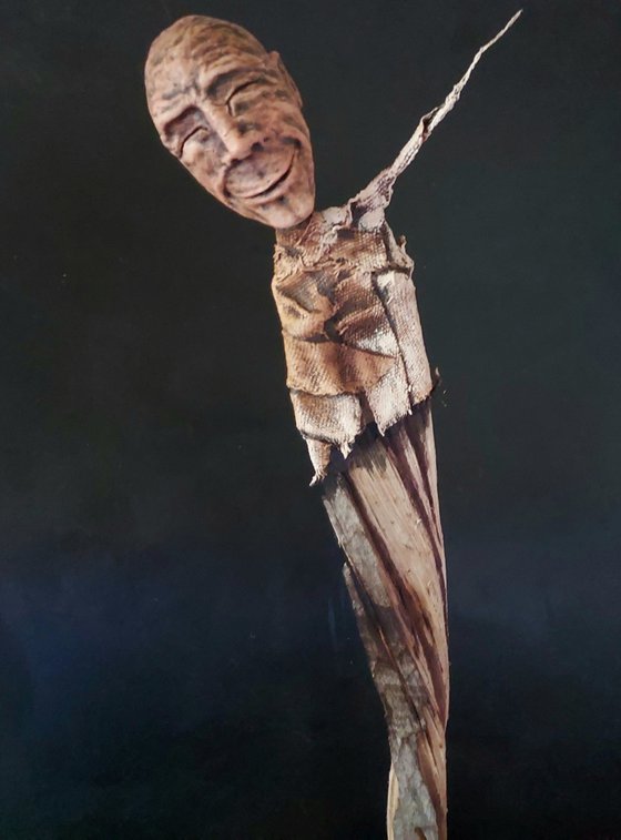 DREAMER clay and wood large expressive sculpture