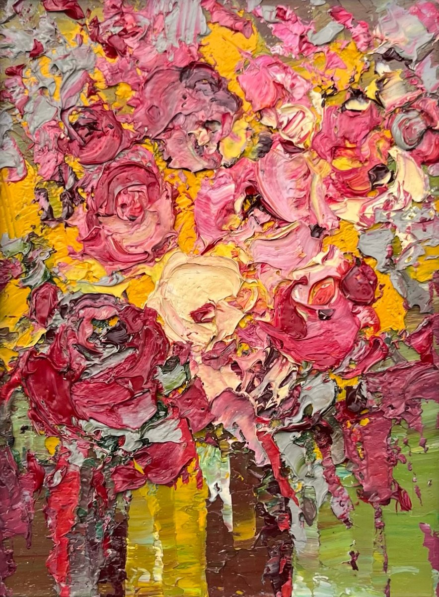 Abstract Botanical Oil Painting By Svitlana Andriichenko, 7 X 9", Crimson Evening, Original Artwork