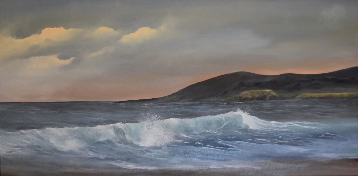 Impressionistic Landscape Oil Painting By Tamara Bettencourt, 30 X 15", A Day At The Beach, Original Artwork