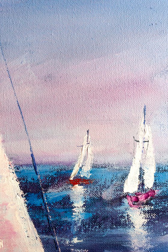 "Red sailboat" Yachts, ships, seascape