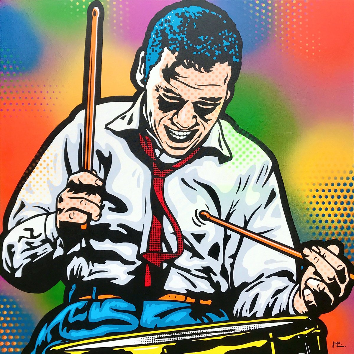 Urban And Pop Portrait Acrylic Painting By Jamie Lee, 28 X 28, Buddy Rich, Original Artwork