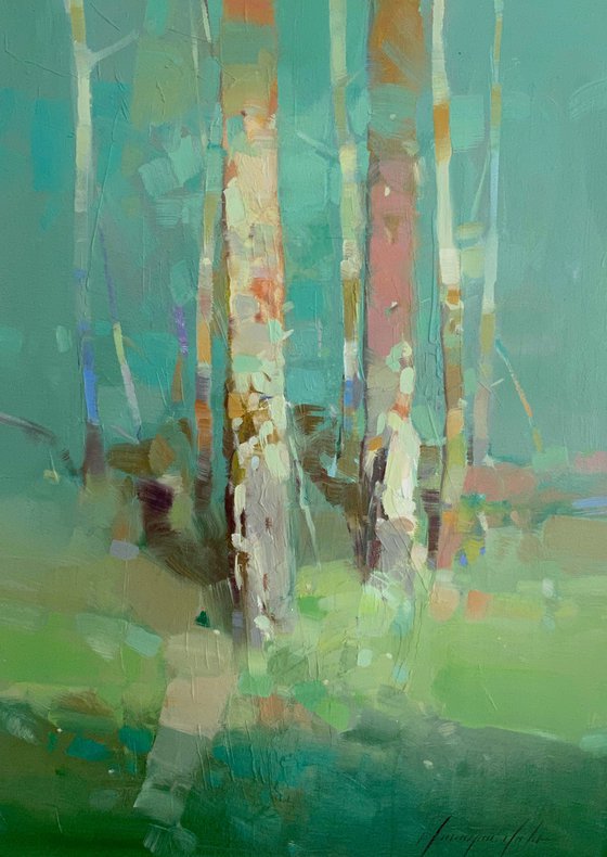 Birches, Original oil painting, Handmade artwork, One of a kind