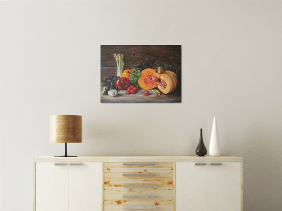 "Delicious still life." still life  liGHt original painting PALETTE KNIFE  GIFT (2016)