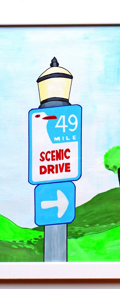 San Francisco Scenic Drive Sign - Painting on Unframed A3 Paper by Ian Viggars