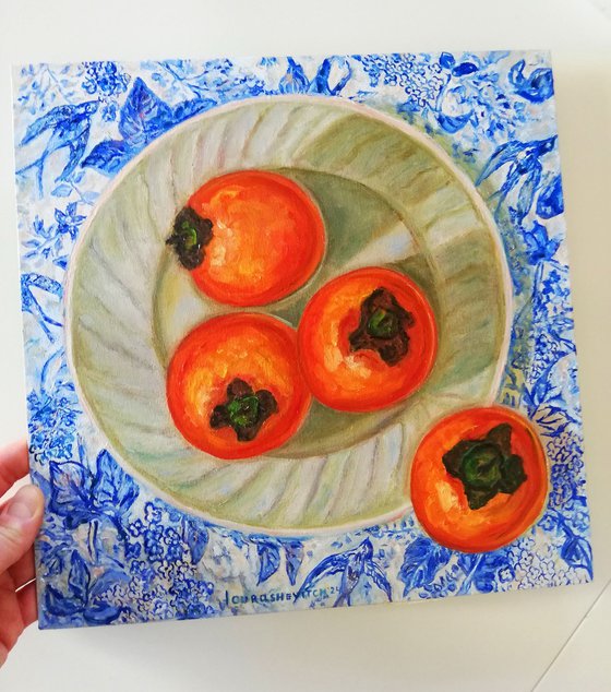 Plated Persimmons on Table