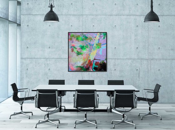 Branches Reach 36x36" Abstract Tree Painting, Gestural Abstract on Large Canvas