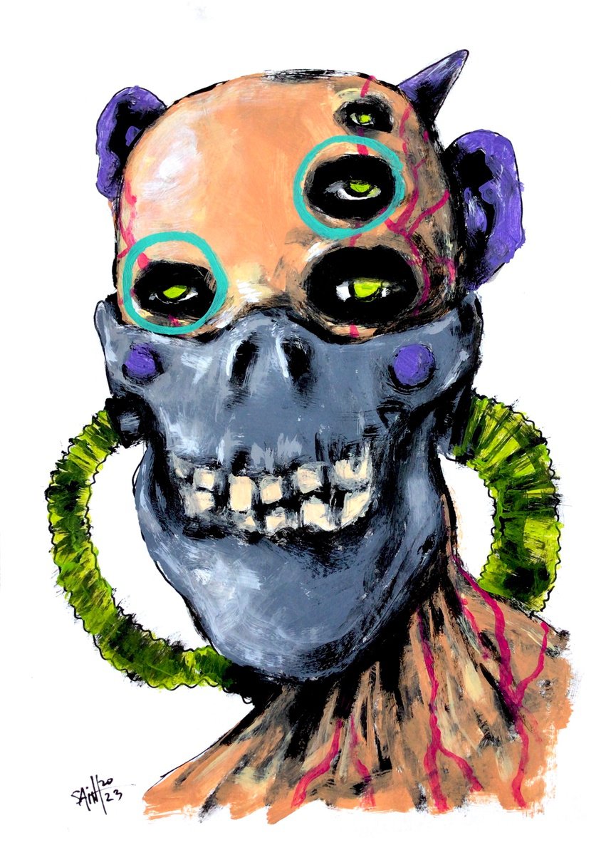 #194 Cyberpunk Zombie portrait painting original art, Horror Creepy Dark Art Brut Strange... by Ruslan Aksenov