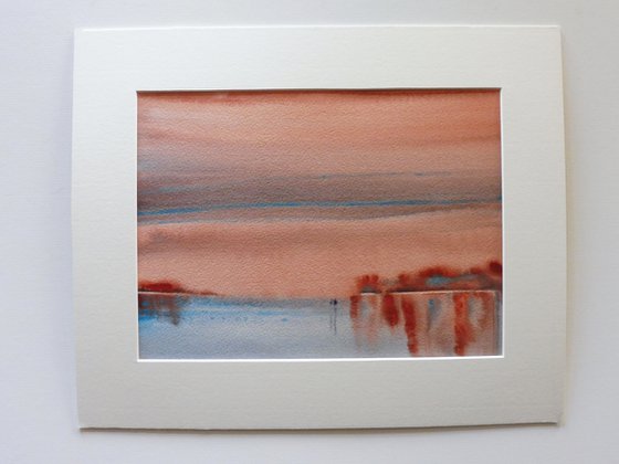 BEACH REFLECTIONS RHOSCOLYN ANGLESEY, TWO DISTANT FIGURES. Original Watercolour Impressionistic Seascape Painting.
