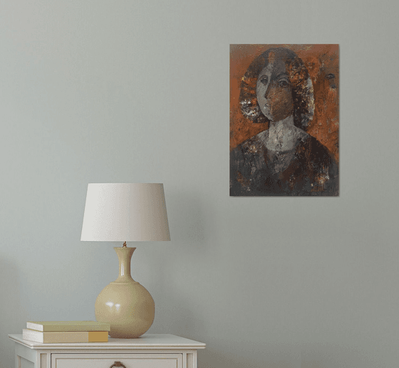 Portrait 31x43cm, oil painting, paper