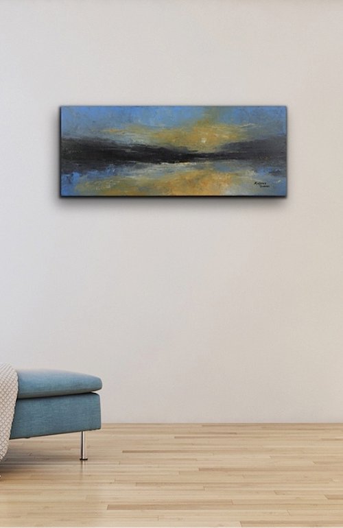 Poignant Shore  (Panoramic Seascape, 100x40cm) by Kalpana Soanes