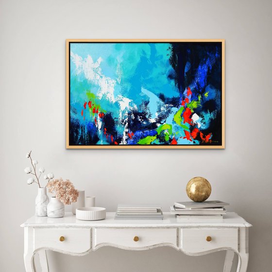 A NEW BEGINNING. Teal, Blue, Aqua Contemporary Abstract Painting with Texture