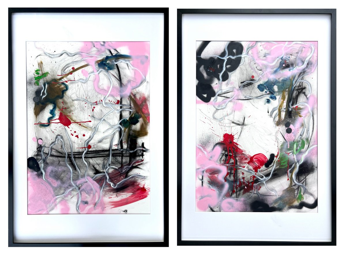 Framed abstract paintings by Maria Esmar